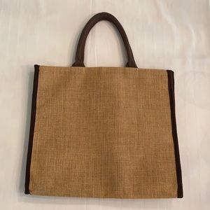 Burlap Bag Tan Brown Handles Woven Straw Tote Shopper Suitable for Monogram